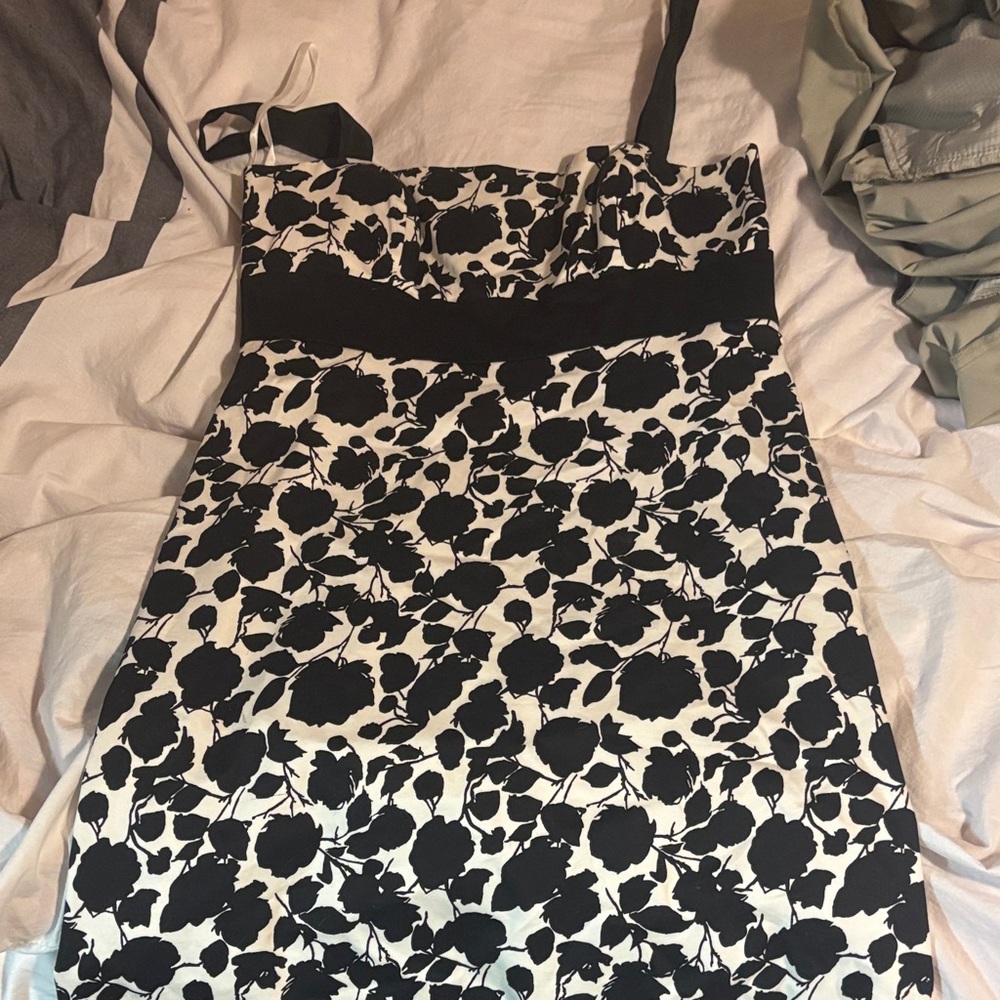 Max & Cleo Strapless Black and White Floral Dress